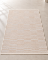 Modern Dokulu Bej Krem Çizgi Desenli Şönil Kilim Halı