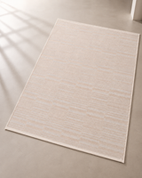 Modern Dokulu Bej Krem Çizgi Desenli Şönil Kilim Halı