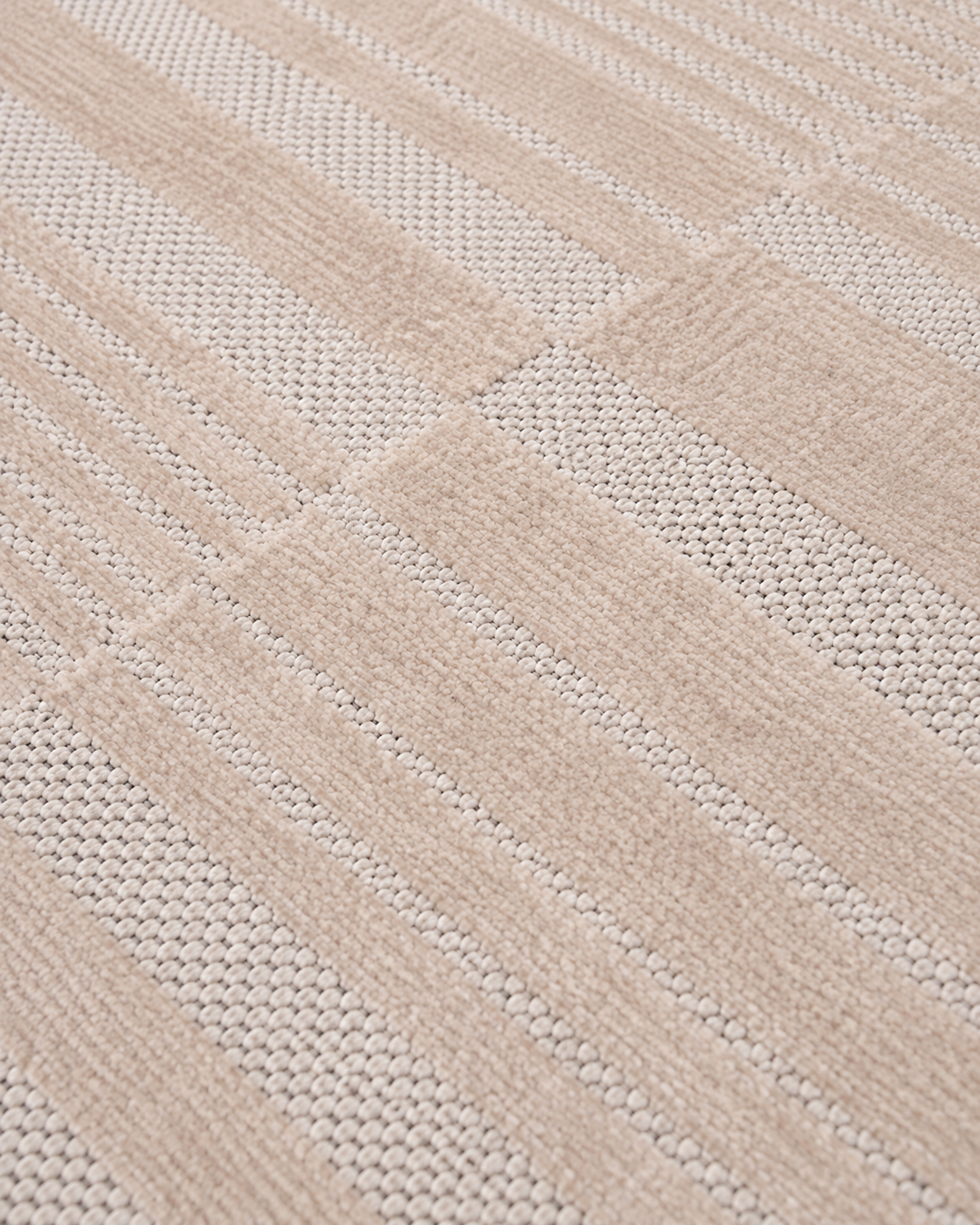 Modern Dokulu Bej Krem Çizgi Desenli Şönil Kilim Halı