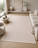 Modern Dokulu Bej Krem Çizgi Desenli Şönil Kilim Halı