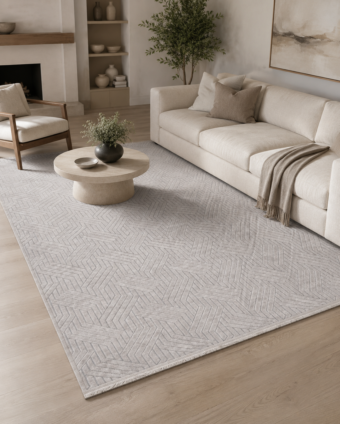 İskandinav Tarz Geometrik Desenli Şönil Kilim Halı