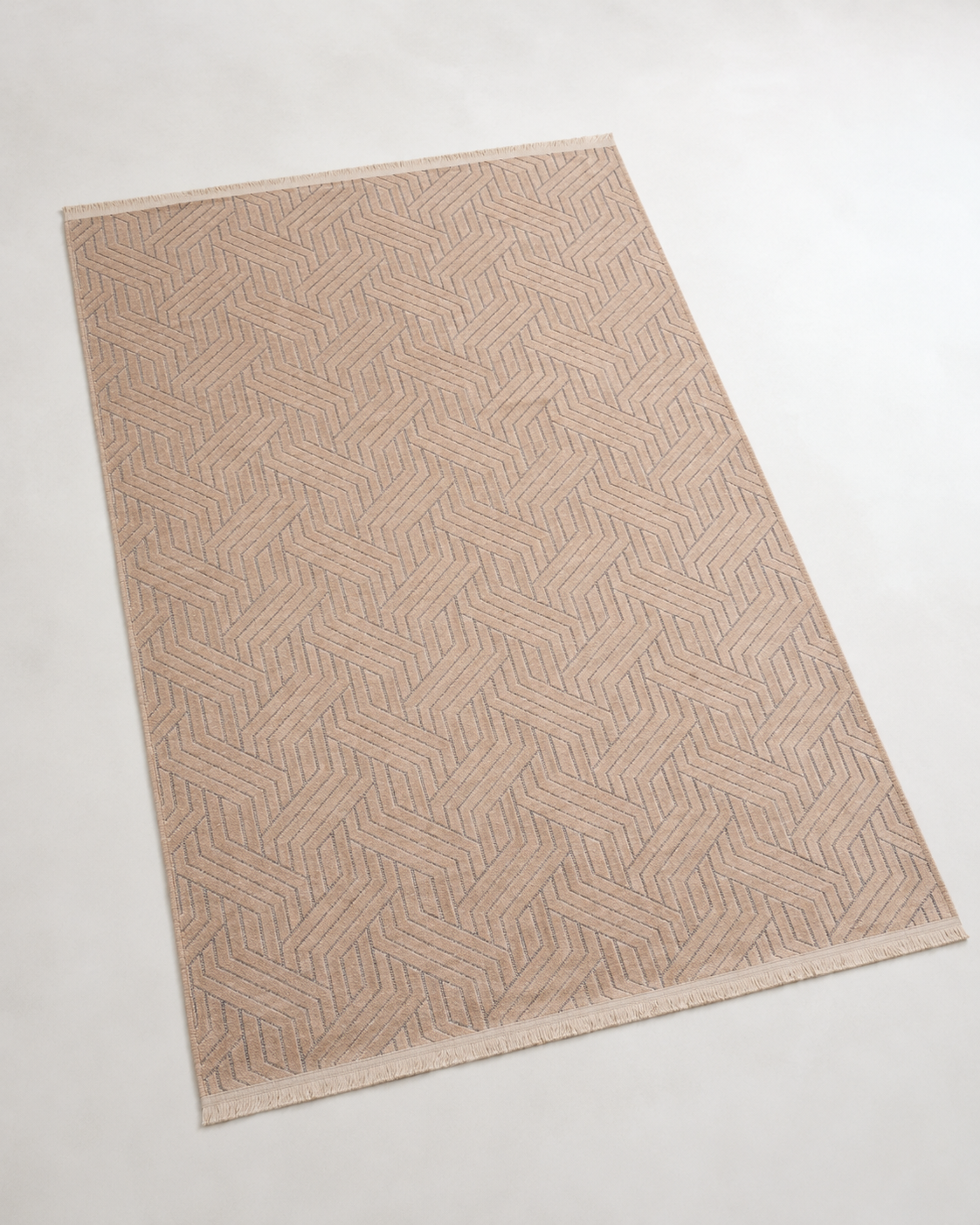 Modern Zigzag Geometrik Desenli Pudra Bej Şönil Kilim Halı