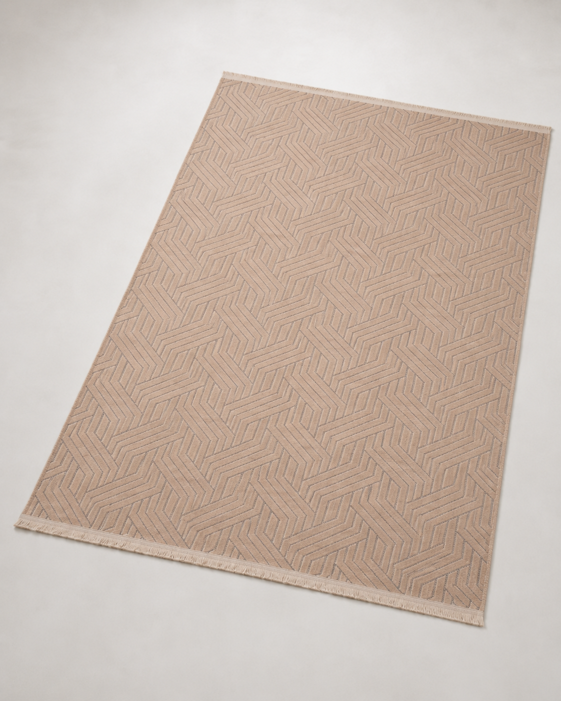 Modern Zigzag Geometrik Desenli Pudra Bej Şönil Kilim Halı