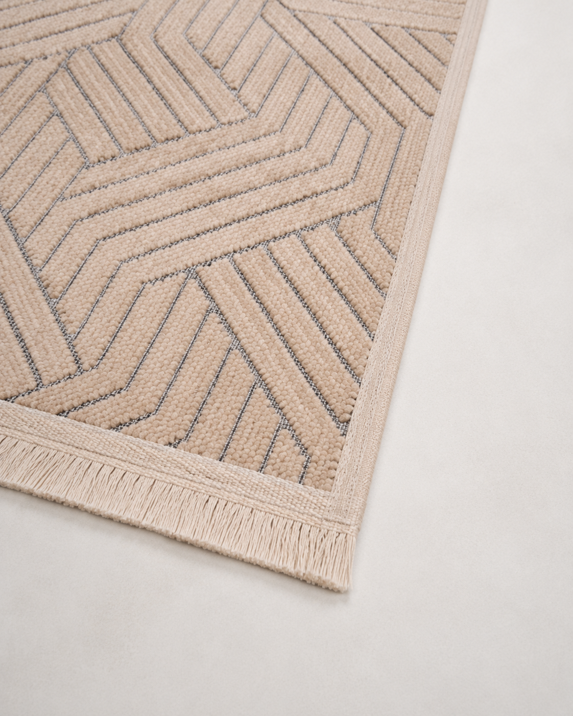 Modern Zigzag Geometrik Desenli Pudra Bej Şönil Kilim Halı