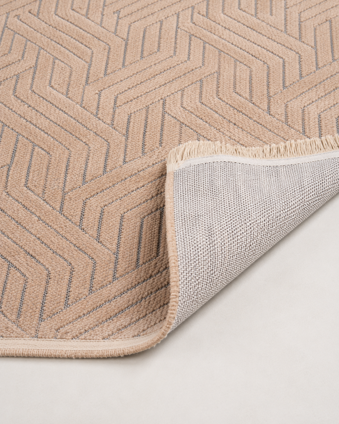 Modern Zigzag Geometrik Desenli Pudra Bej Şönil Kilim Halı