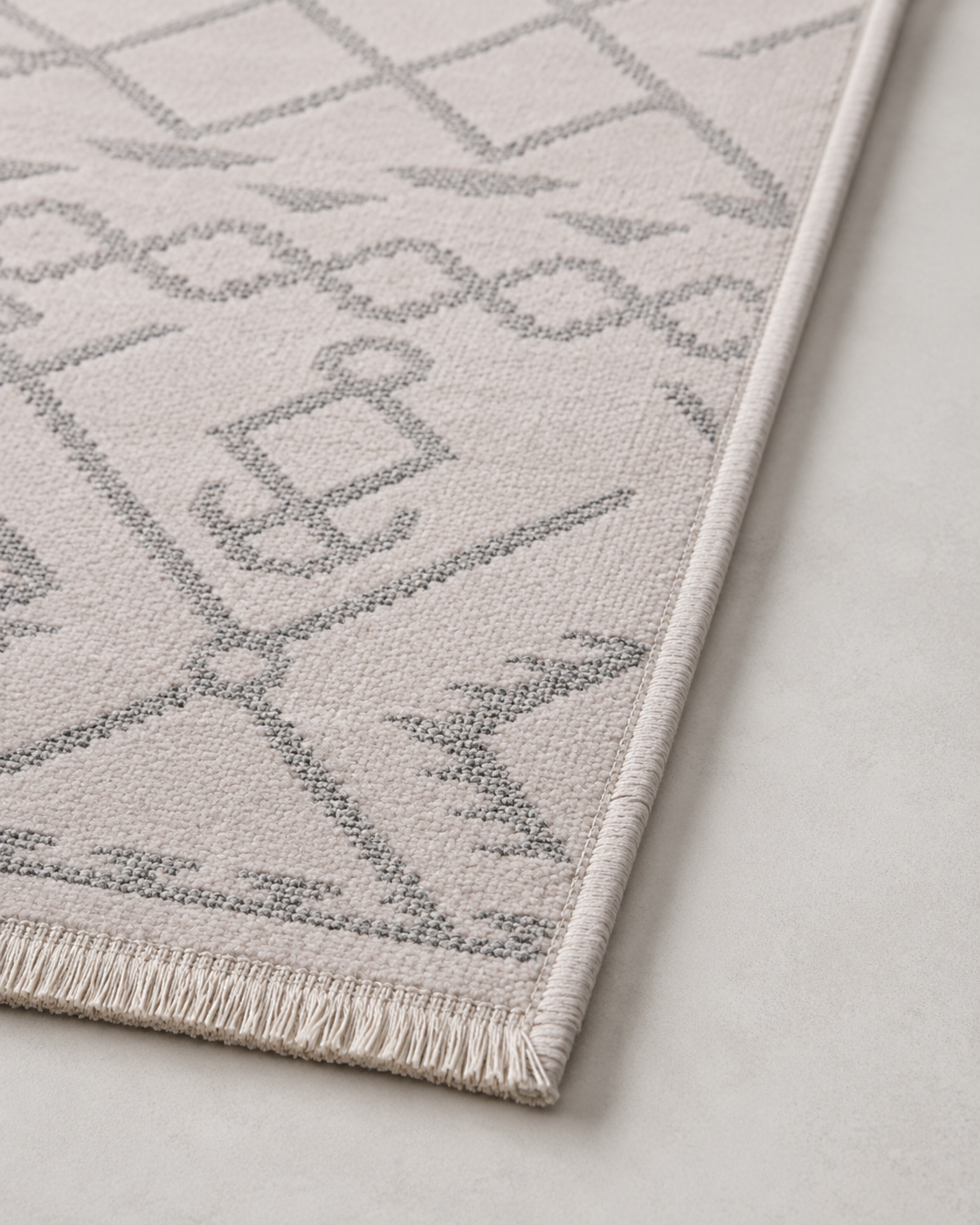 Modern Bohem Etnik Desenli Krem Gri Şönil Kilim Halı
