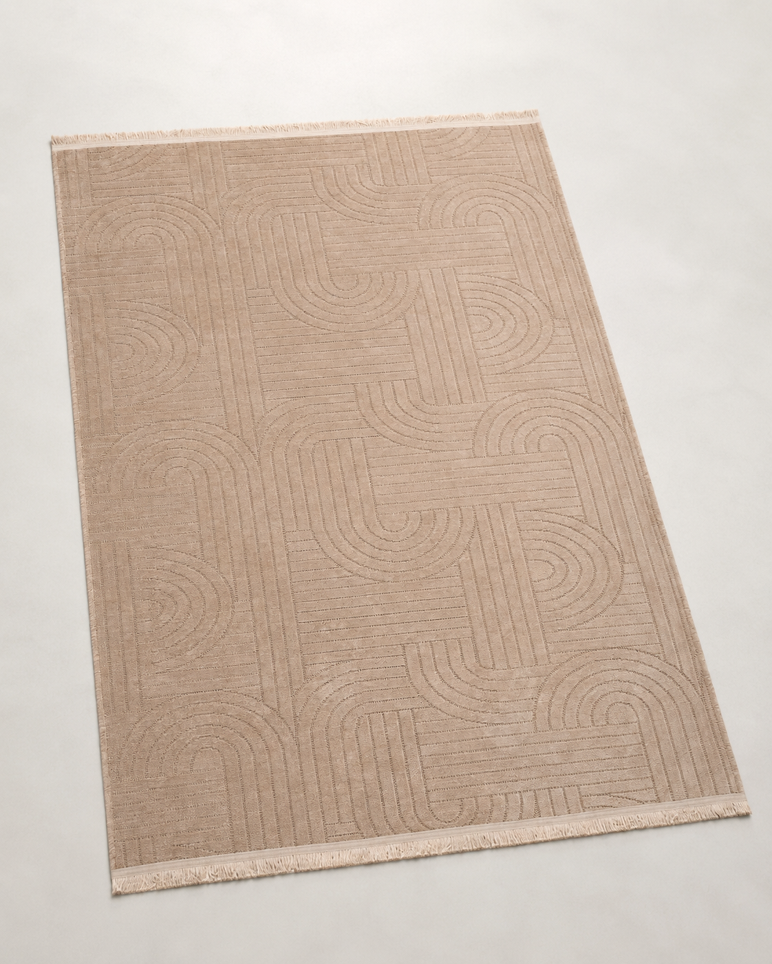 Pudra Bej Kavis Desenli Modern Şönil Kilim Halı
