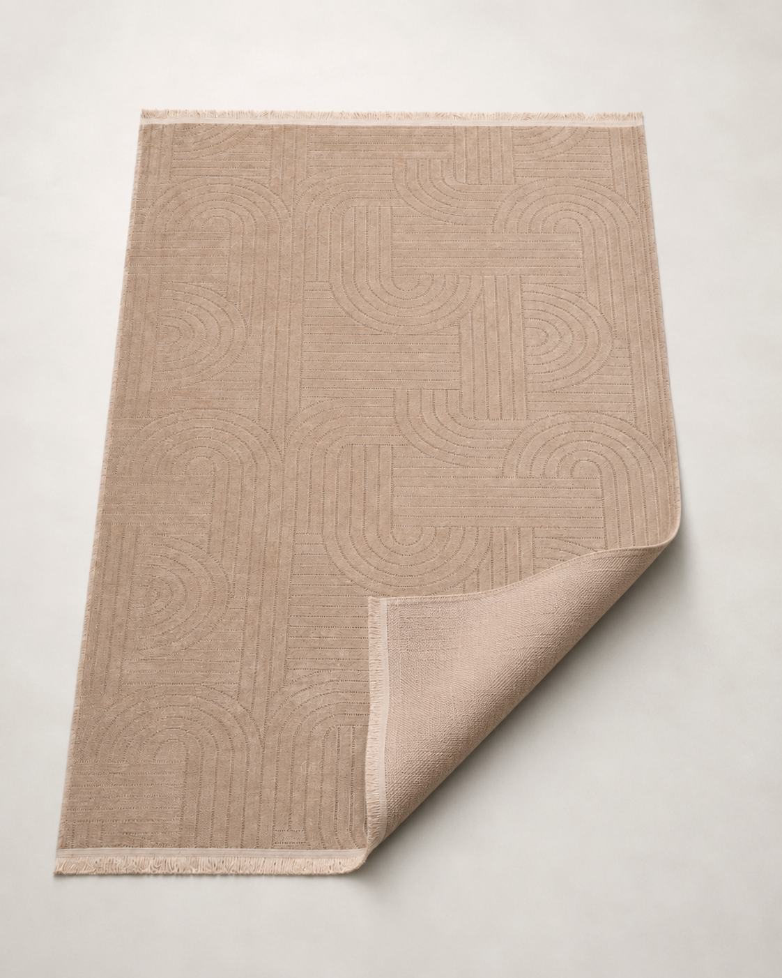 Pudra Bej Kavis Desenli Modern Şönil Kilim Halı