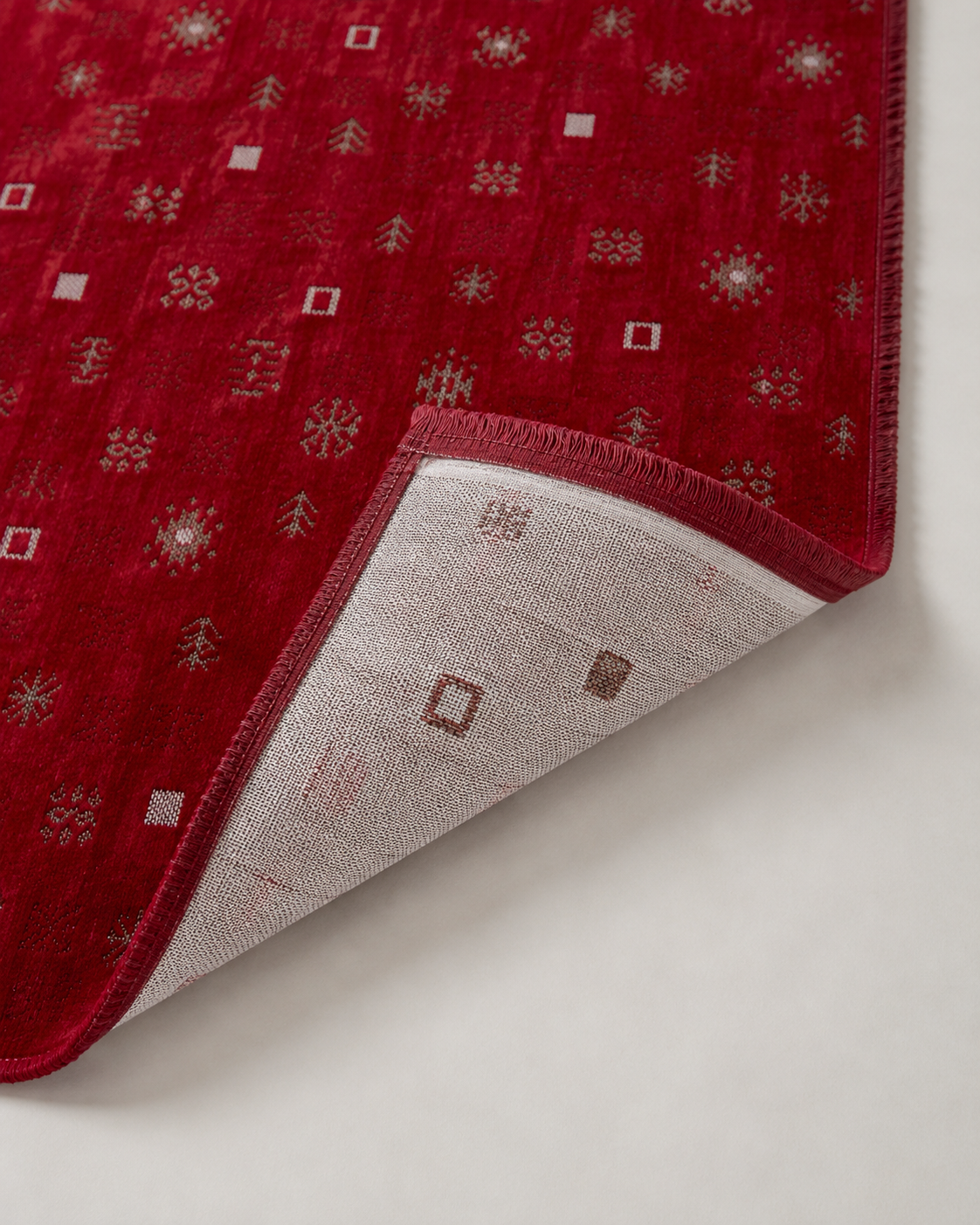 Etnik Motifli Modern Şönil Kilim - Canlı Kırmızı / Bordo