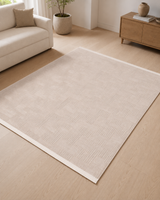 Modern Dokulu Krem Bej Geometrik Desenli Şönil Kilim Halı