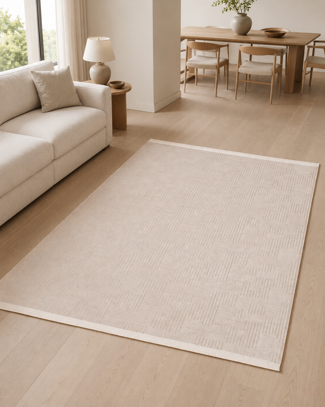 Modern Geometrik Desenli Şönil Kilim - Krem / Bej