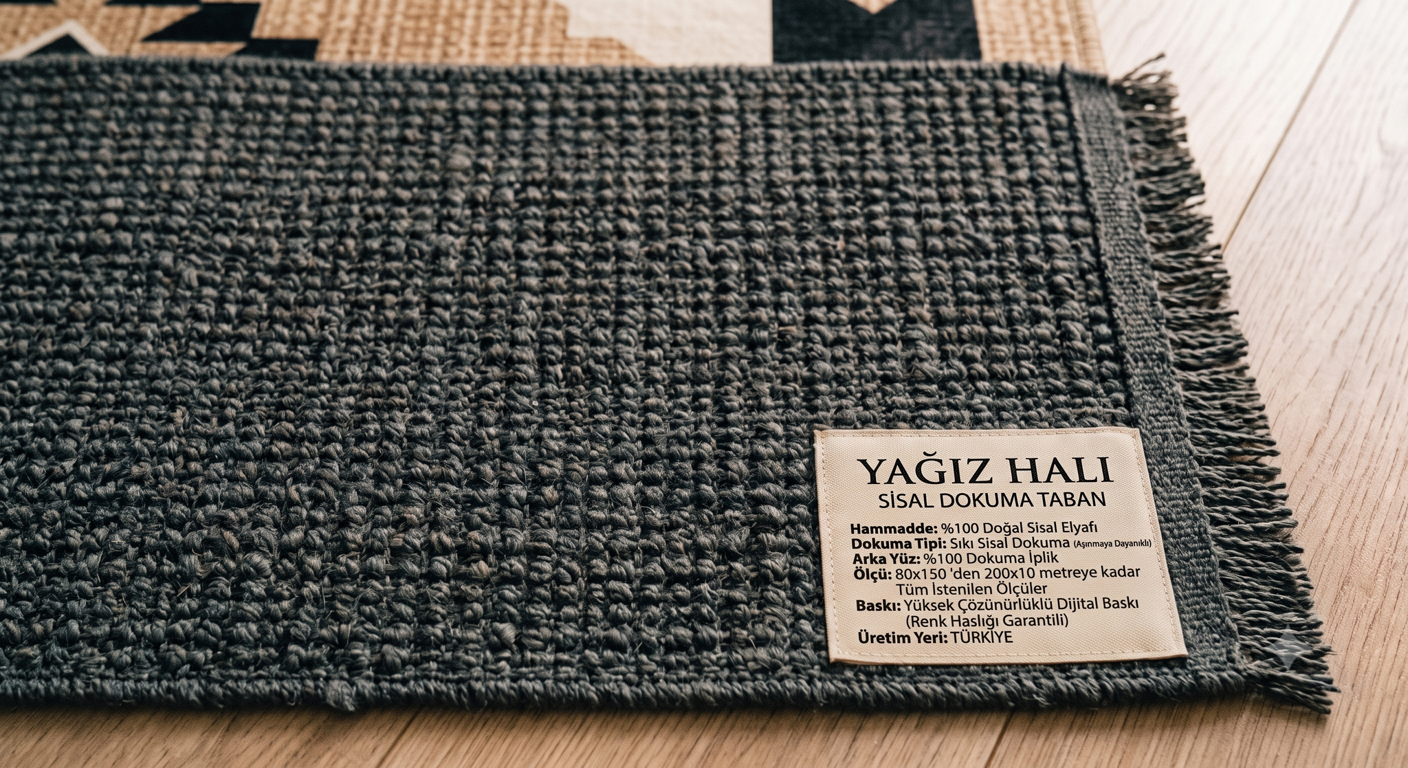 Mavi Krem Labirent Desenli Sisal Salon Halısı