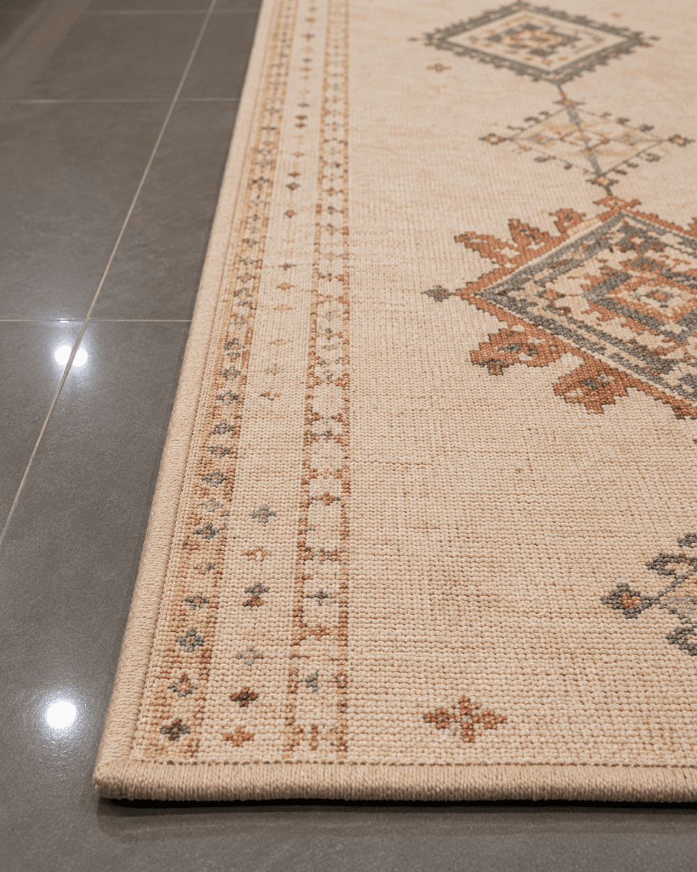 Otantik Geometrik Motifli Oturma Odası Halısı - Krem Bej Taba Tonlarında image 3