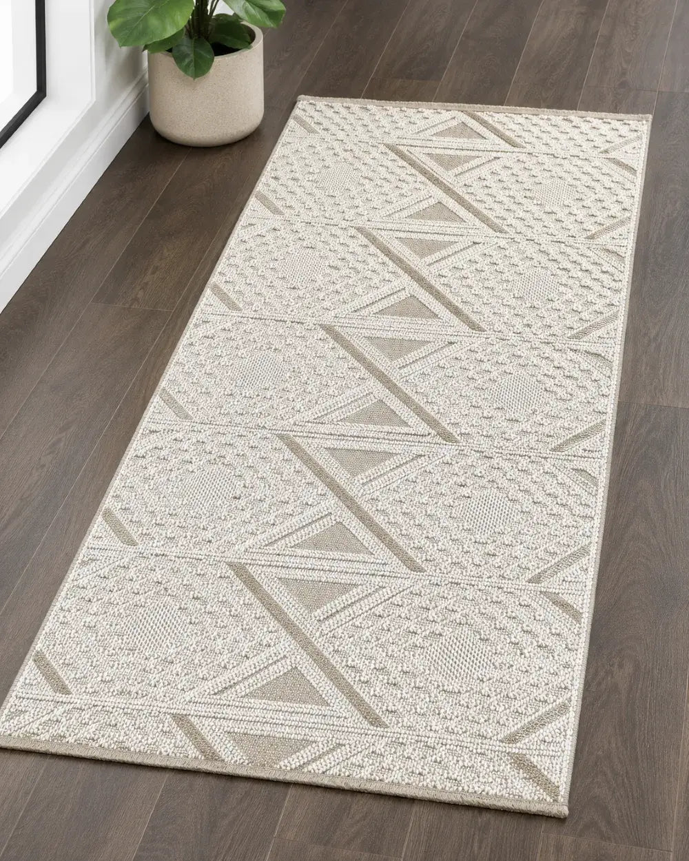 Bohem ve Minimalist Antre Halısı - Krem Leke Tutmaz Dekoratif Dokulu Yolluk image 4