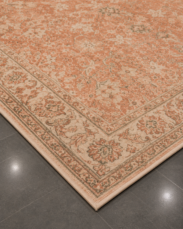 Klasik Eskitme Modern Salon Halısı - Somon Kiremit Vintage Desenli image 3