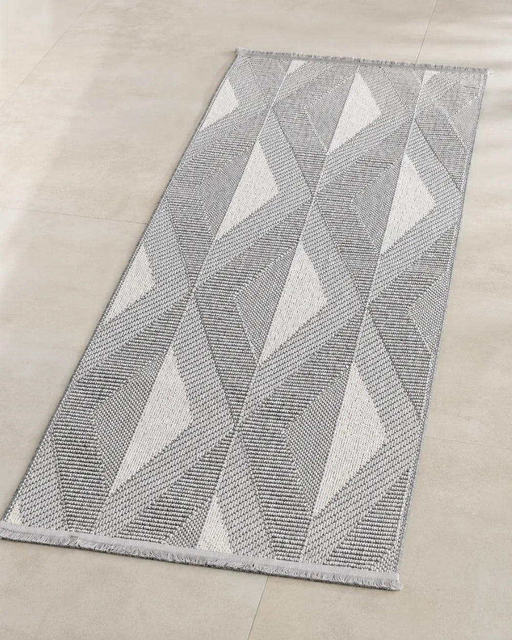 Geometrik Baklava Desenli Modern Koridor Yolluğu - Gri Beyaz İskandinav Tarzı image 4