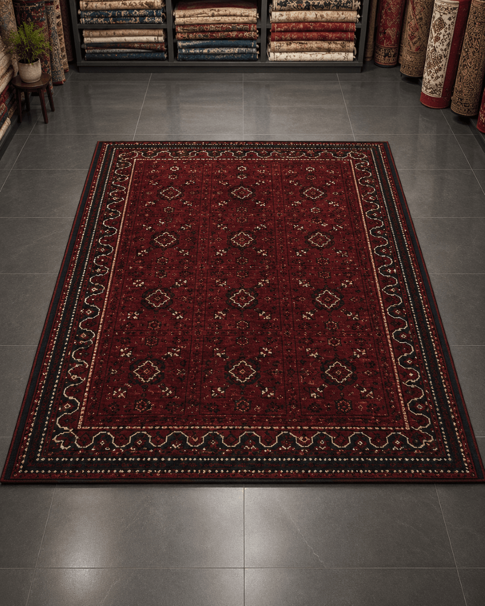 Klasik Saray Tarzı Salon Halısı - Koyu Kırmızı Bordo Vintage Desenli image 0