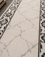 Siyah Klasik Bordürlü Koridor Yolluğu - Krem Gri Mermer Desenli Halı image 4