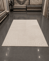 Minimalist 3D Dokulu Oturma Odası Halısı - Kavisli Çizgili İskandinav Tarzı image 0