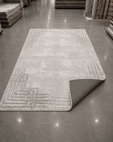 Geometrik Çerçeveli Modern Salon Halısı - Krem Gri Eskitme Desenli image 2
