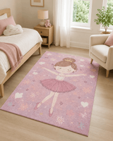 Balerin Kız Desenli Çocuk Odası Halısı - Pembe Kalpli Bebek Halısı image 1
