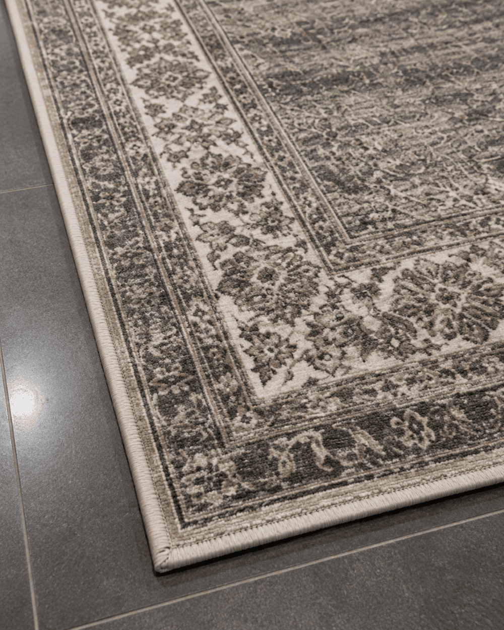 Klasik Bordürlü Modern Salon Halısı - Antrasit Gri Eskitme Halı image 3