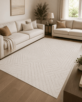 Minimalist Geometrik Figürlü Yatak Odası Halısı - Krem Leke Tutmaz Dekoratif image 1