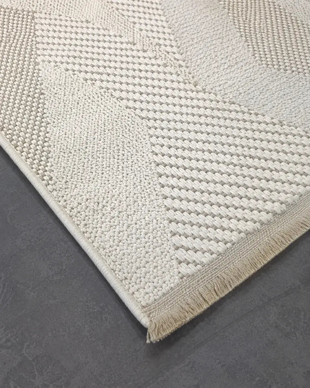 Bohem ve Minimalist Yatak Odası Halısı - Krem Leke Tutmaz Dekoratif Dokulu Halı image 2