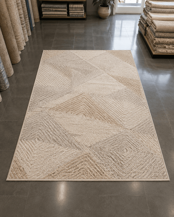 Geometrik Blok Desenli Modern Salon Halısı - Krem Bej Vizon Halı image 0