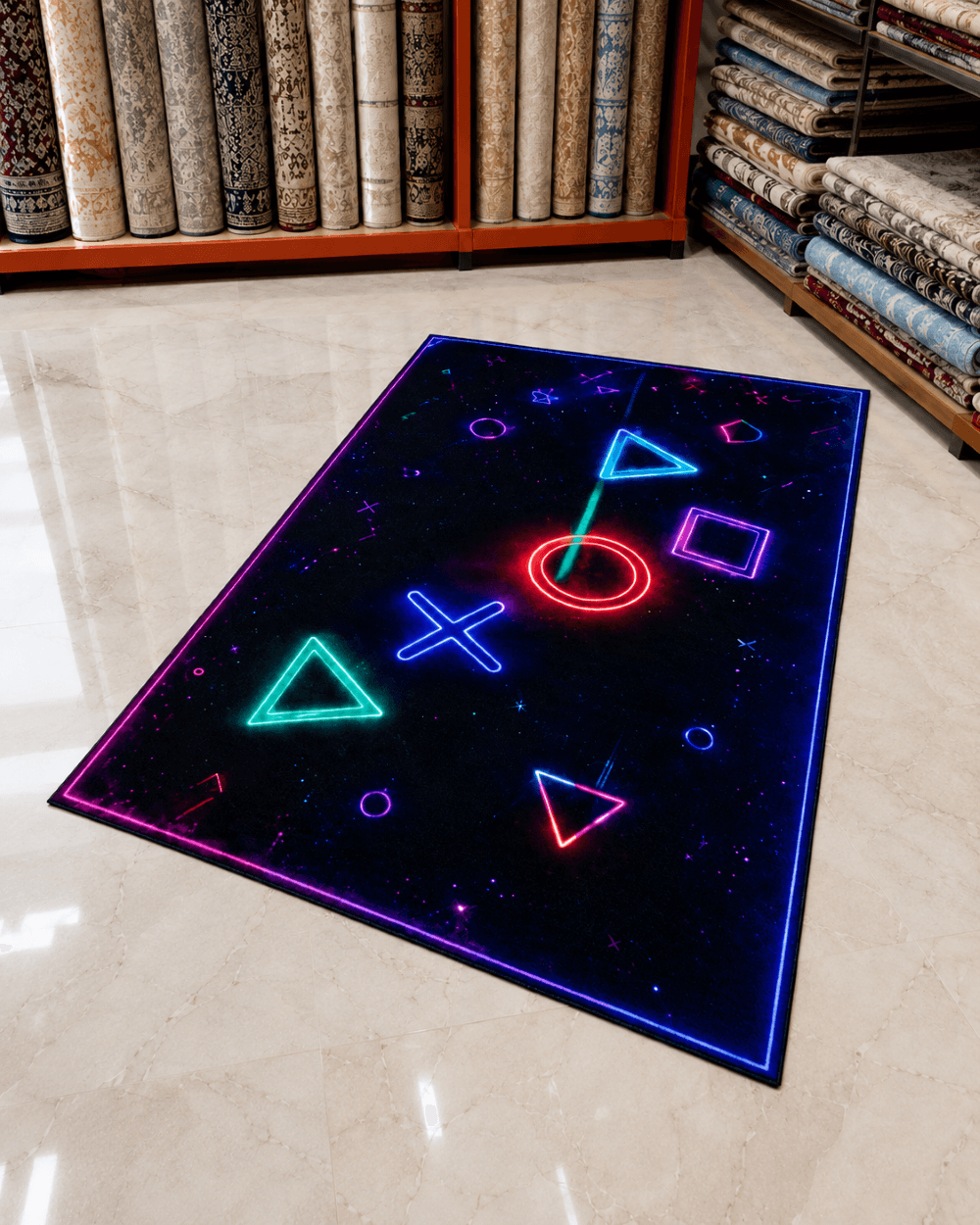 PlayStation Konsol Tuşları Tasarımlı Genç Halısı - Siyah E-Spor Odası image 0