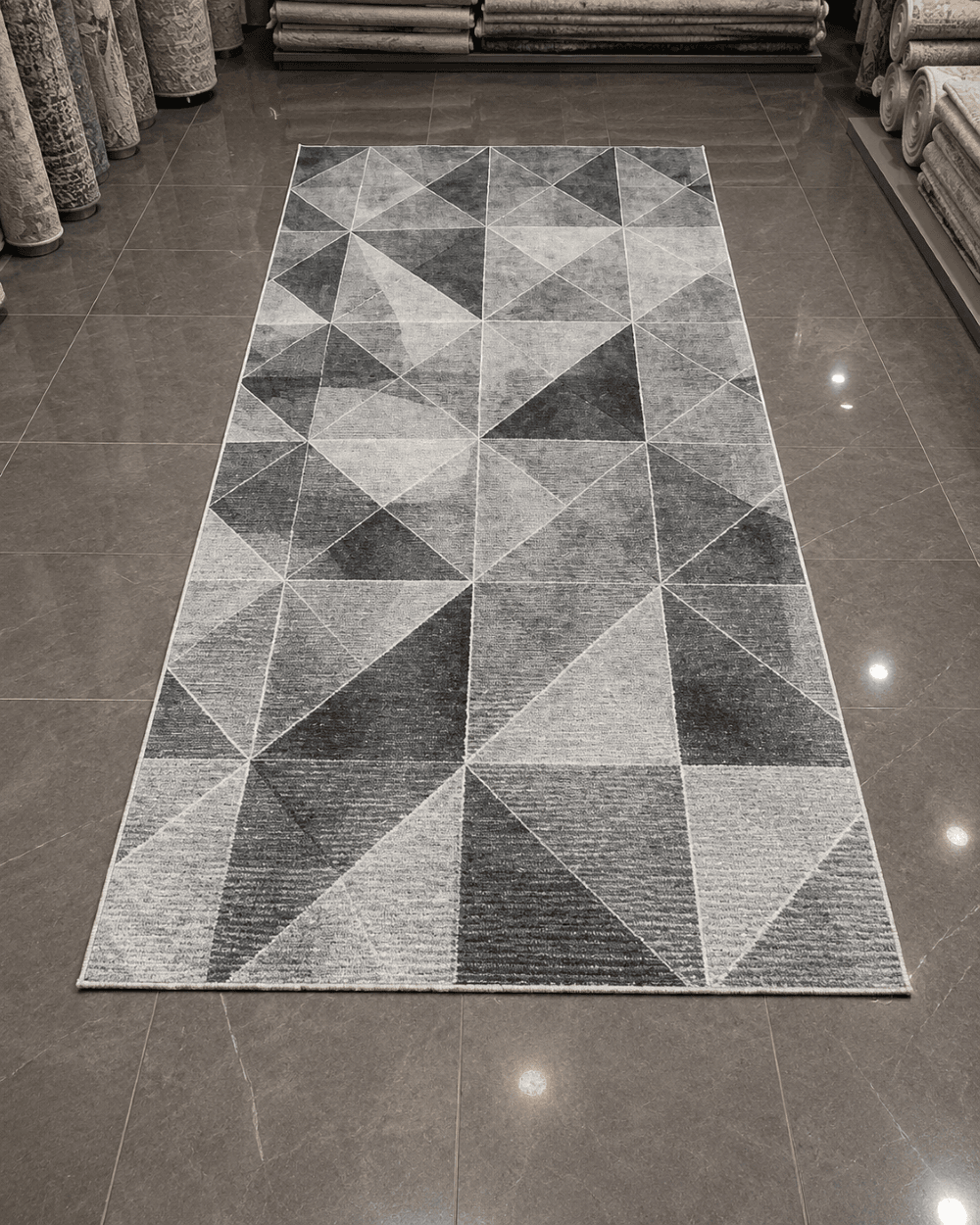 Modern Geometrik Koridor Yolluğu - Koyu Gri Antrasit Mutfak Halısı image 0