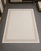 Minimalist Düz Renk Oturma Odası Halısı - Bej Tonlu Çift Çerçeveli Lüks Halı image 0