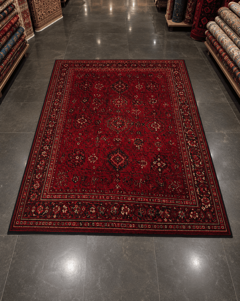 Klasik Saray Tarzı Salon Halısı - Koyu Kırmızı Bordo Vintage Desenli image 0