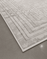 Geometrik Çerçeveli Modern Salon Halısı - Krem Gri Eskitme Desenli image 3