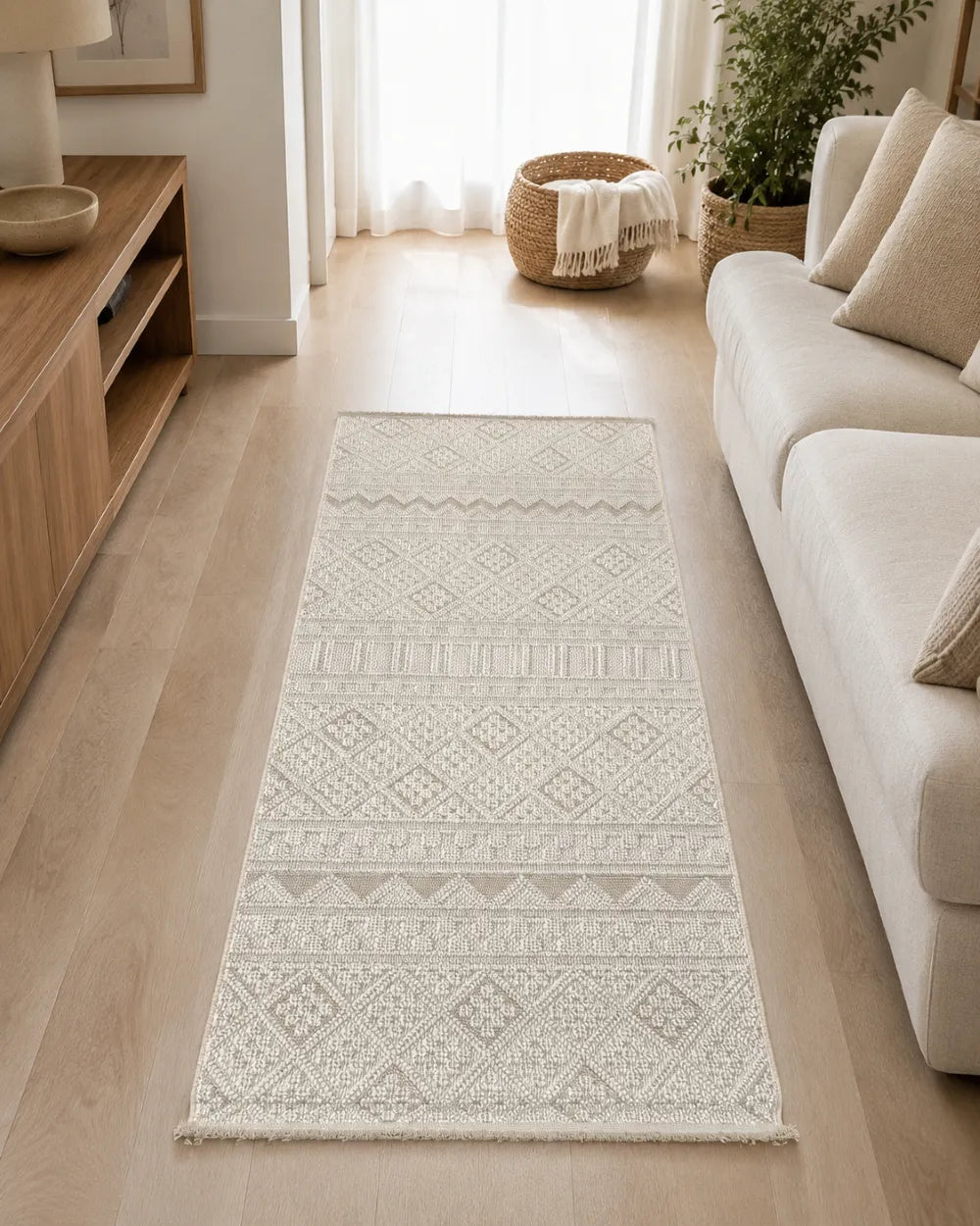 Geometrik Kilim Desenli Modern Koridor Yolluğu - Krem Vizon İskandinav Tarzı image 0